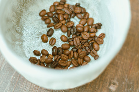 Close up Thai roasted coffee beans, selective focusの写真素材