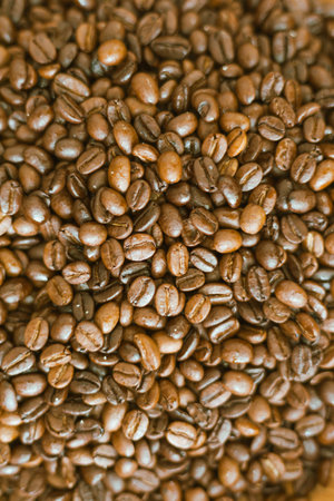 Close up Thai roasted coffee beans, selective focus