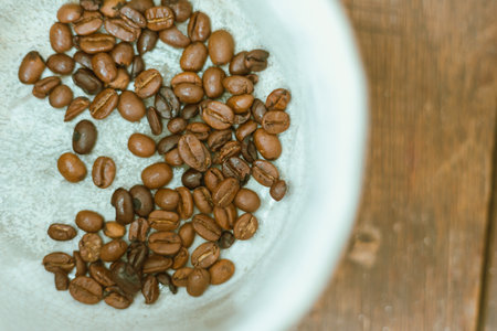 Close up roasted coffee beans, selective focusの写真素材