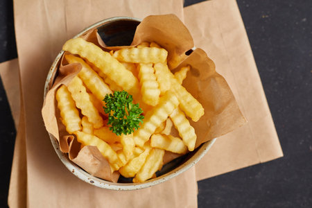 Close up Crispy tasty french fries, selective focus