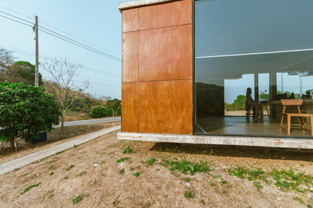Modern cafe exterior with glass windowsÂ in Chiang dao ,Thailandの写真素材