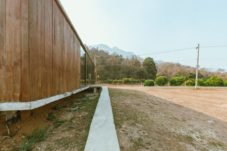 Modern cafe exterior with glass windows in Chiang dao ,Thailandの写真素材