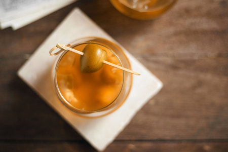 A glass of homemade Umeshu Plum Wine with soda water and iceの写真素材