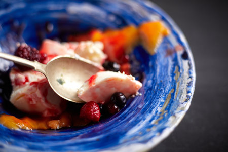 Close up Mix berry cheese cake ,Beautiful and tasty food on a plate, exquisite dish, creative restaurant meal conceptの写真素材
