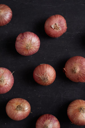 Close up of red shallot onion, herb and spice, food ingredient