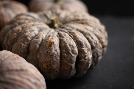 Close up Thai pumpkin on dark background.の写真素材