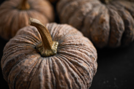 Close up Thai pumpkin on dark background.の写真素材