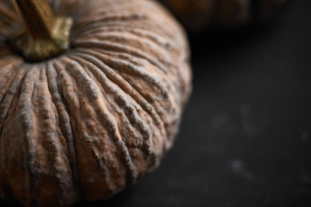 Close up Thai pumpkin on dark background.の写真素材