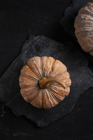 Close up Thai pumpkin on dark background.の写真素材