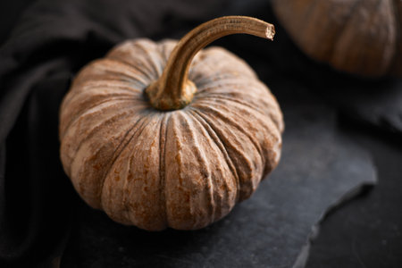 Close up Thai pumpkin on dark background.の写真素材