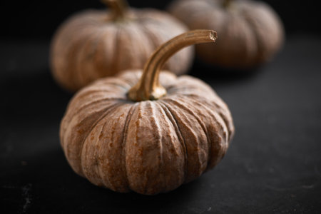 Close up pumpkin on dark background.の写真素材