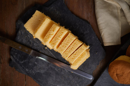 Slices of butter cake on plate, selective focusの写真素材