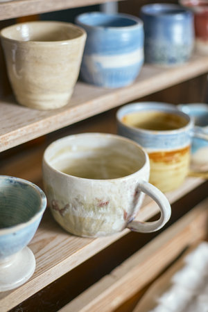 Close up handmade ceramic productsの写真素材