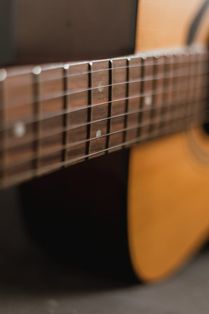 Close up Classical wooden guitar strings