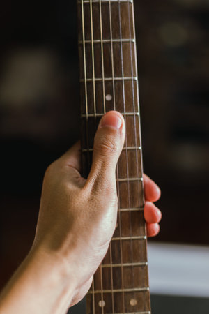 Close up Classical wooden guitar strings