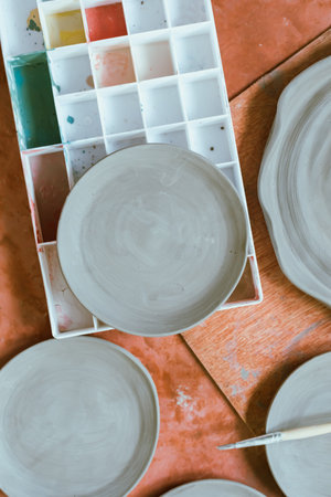 Clay pottery ceramic Products,The process of creating pottery.の写真素材
