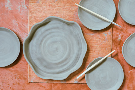 Clay pottery ceramic Products,The process of creating pottery.の写真素材