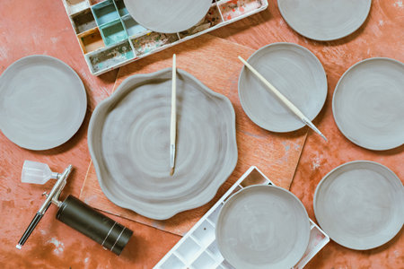 Clay pottery ceramic Products,The process of creating pottery.の写真素材