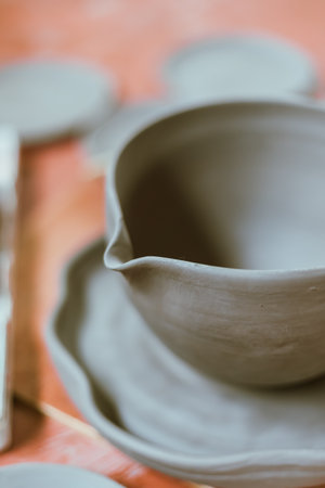 Clay pottery ceramic Products,The process of creating pottery.の写真素材