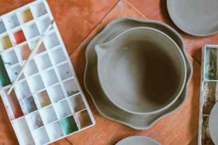 Clay pottery ceramic Products,The process of creating pottery.の写真素材