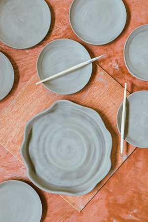 Clay pottery ceramic Products,The process of creating pottery.の写真素材
