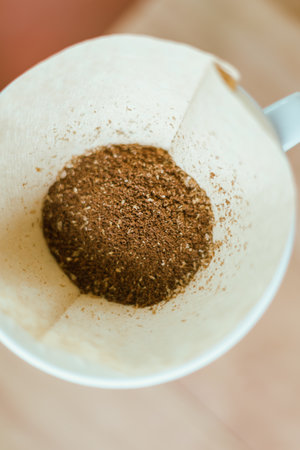 Close up coffee powder in the dripper, selective focusの写真素材