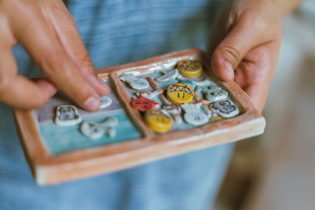 Close up Ceramic products on blur backgroundの写真素材
