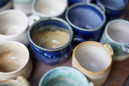 Set of Ceramic, stylish tableware, table decor and food menu concept.の写真素材