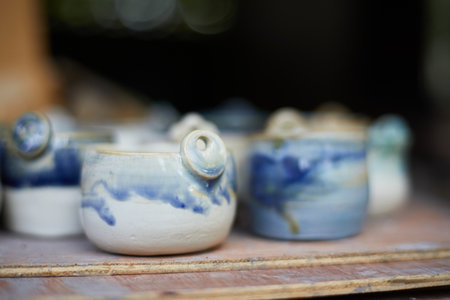 Set of Ceramic, stylish tableware, table decor and food menu concept.の写真素材
