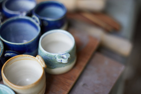 Set of Ceramic, stylish tableware, table decor and food menu concept.の写真素材