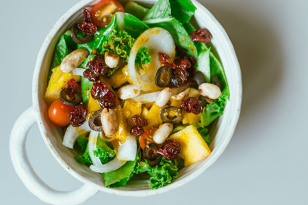 Close up Delicious fruit salad and different fruits, healthy food conceptの写真素材