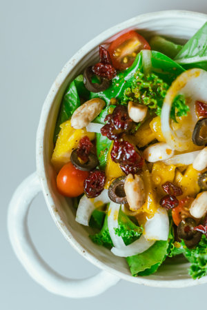 Close up Delicious fruit salad and different fruits, healthy food conceptの写真素材