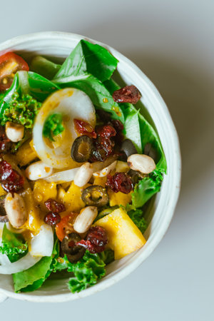 Close up Delicious fruit salad and different fruits, healthy food conceptの写真素材
