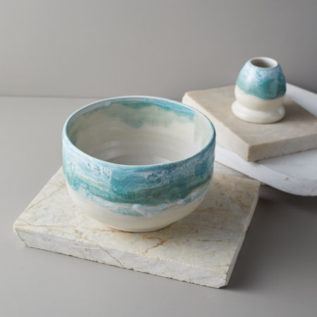Tea bowl ceramic on gray background. studio lightの写真素材