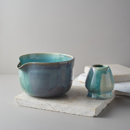 Tea bowl ceramic on gray background. studio lightの写真素材