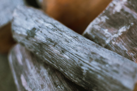Close up Pile of chopped fire wood prepared for winter