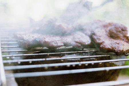 Close up pork cooked On the Barbecue grill.の写真素材