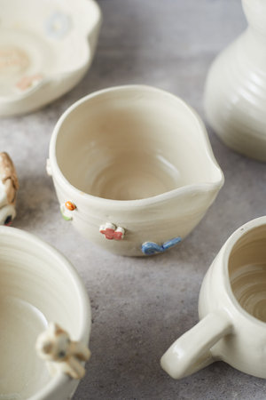 Set of Ceramic, stylish tableware, table decor and food menu concept.