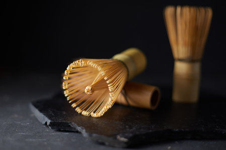 Close up Chasen , special bamboo matcha tea whisk, selective focusの写真素材