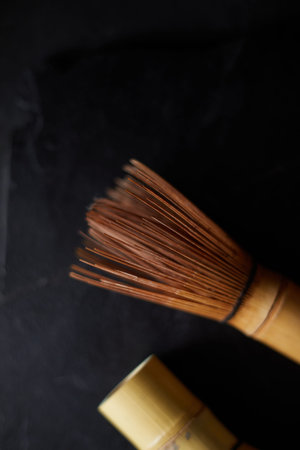 Close up Chasen , special bamboo matcha tea whisk, selective focus