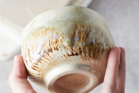 Tea bowl ceramic on gray background. studio lightの写真素材