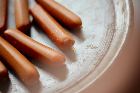 Close up grilled sausage on blur background.の写真素材