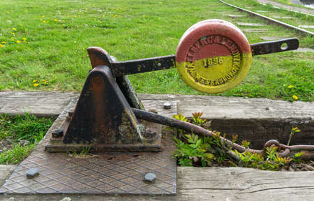 Vadstena, Sweden - May 23, 2021: Old railroad switcher on abandoned railway tracks in one of Swedish citiesのeditorial素材