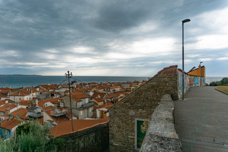 Piran, Slovenia - August 23, 2021: View on old town Piran before the storm