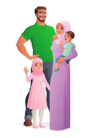 Happy Muslim family portrait. Isolated vector illustration.のイラスト素材