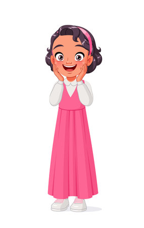 Cute little excited Arab school girl. Cartoon vector illustration.のイラスト素材