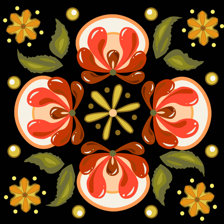 black russian style with fruit and flowersのイラスト素材