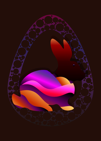 Happy Easter card with egg and hiding rabbit. Easter rabbit for Easter holidays design.のイラスト素材