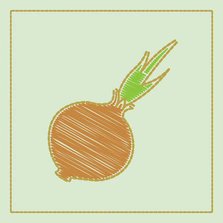 Fresh Vegetable Onion isolated icon. Onion for farm market, vegetarian salad recipe design.のイラスト素材