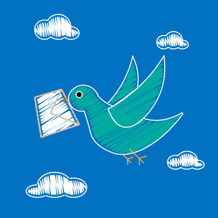 Vector banner with dove, envelope and text mail love. Thin line flat design card.のイラスト素材